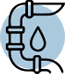 An icon of a sink pipe and a water droplet representing Leak Detection & Pipe Repair services offered by Stack Service Plumbing
